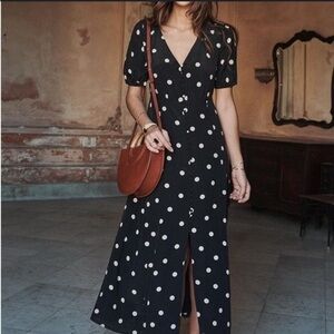 Sezane Black and White Polka Dot Dress